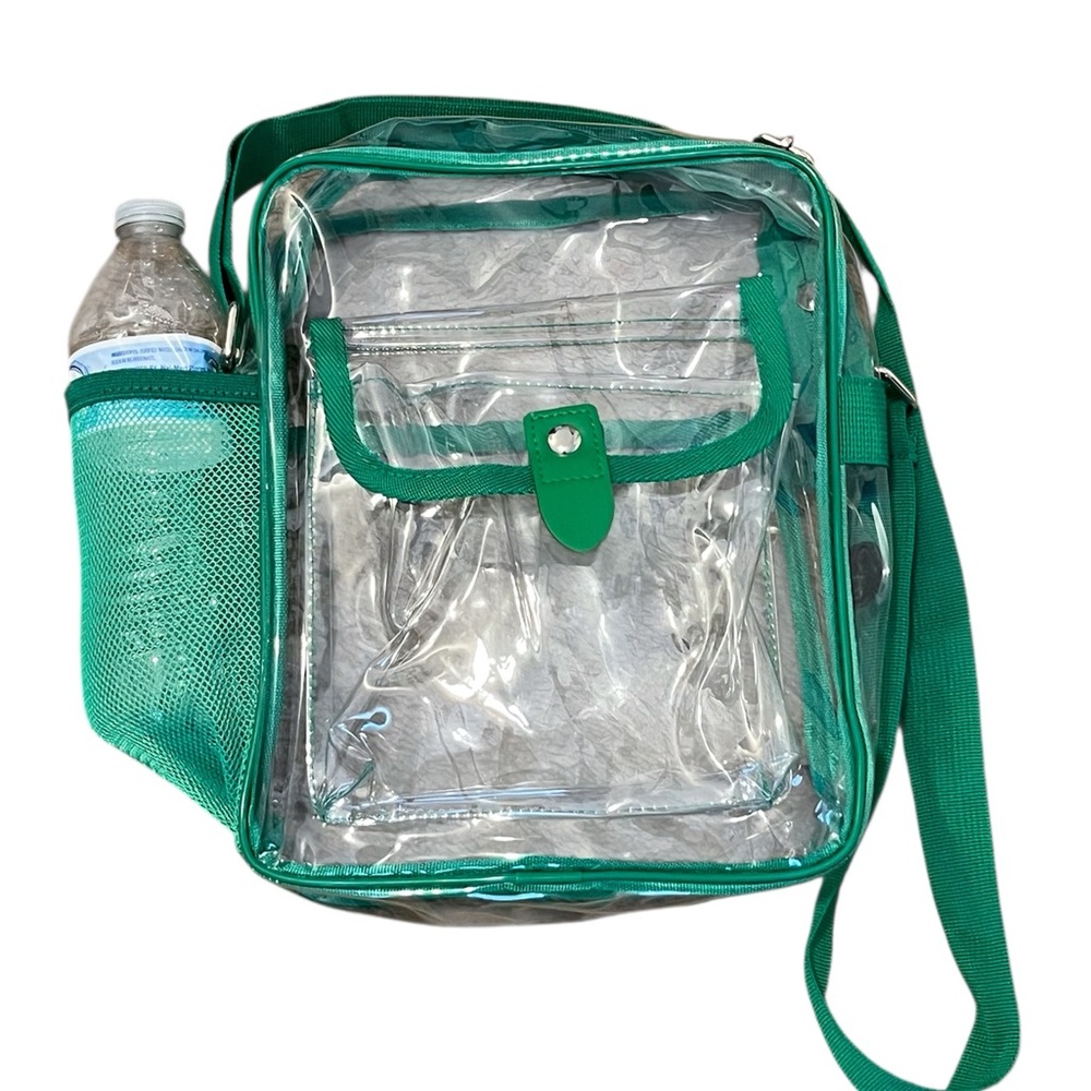 New-Clear Transparent Hunter Green Stadium Security Crossbody Bag - Picture 2 of 6